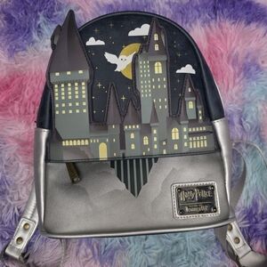 Loungefly Silver and Black Harry Potter Castle Backpack